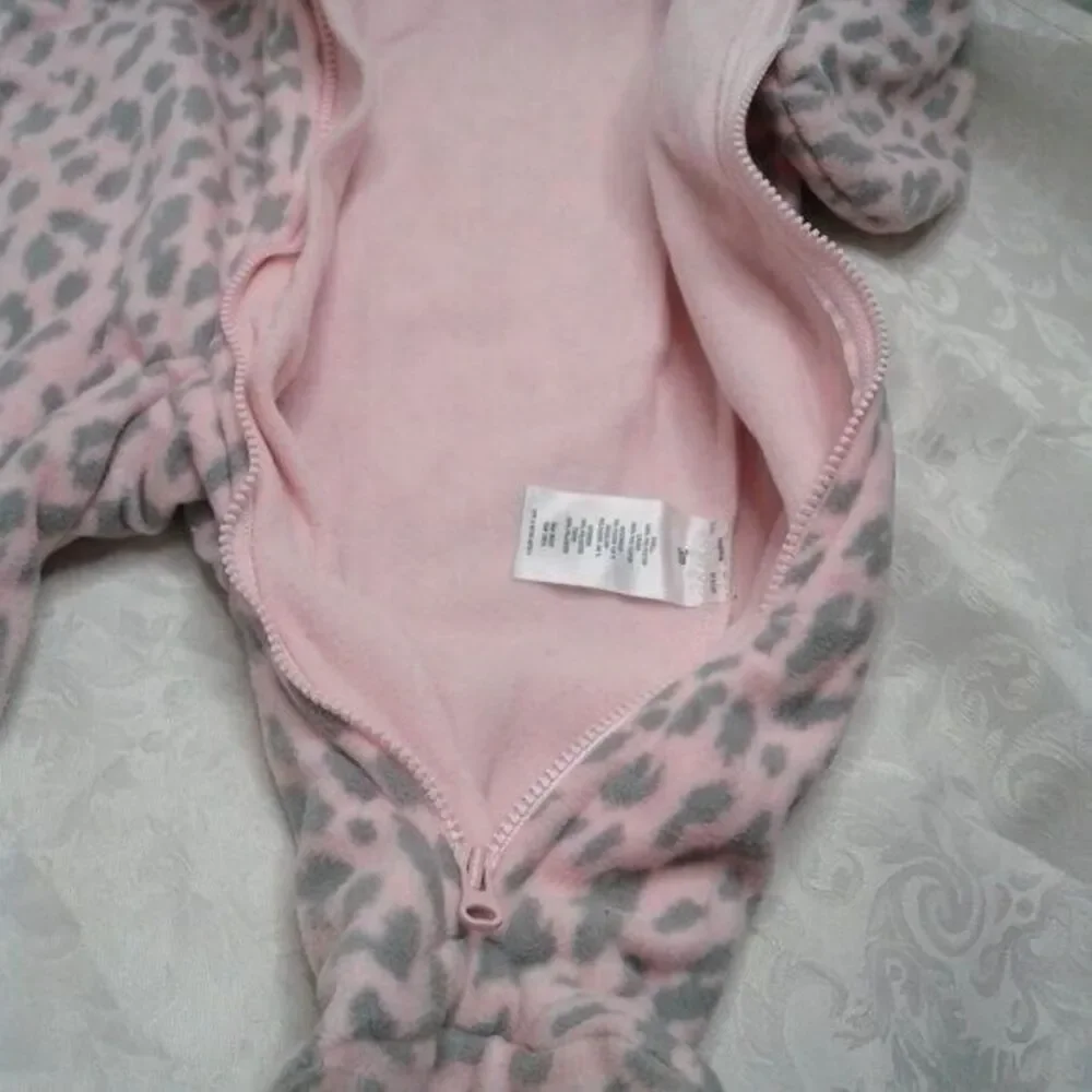 Carters Baby Sherpa Fleece Bunting Snowsuit Pink Gray Animal Print Size 3 Months